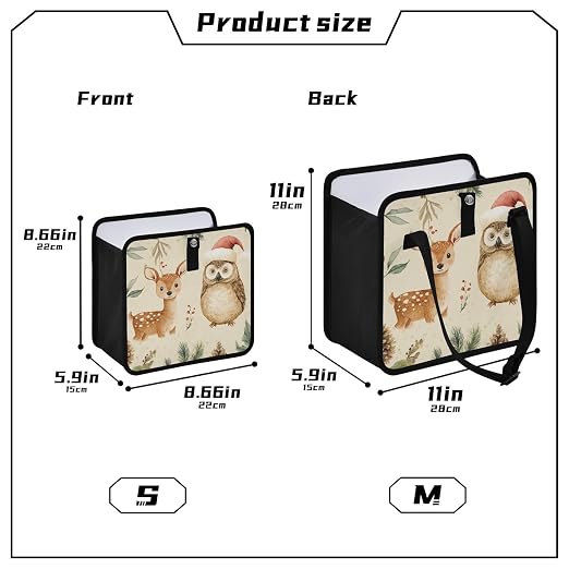 Car Trash Can Organizer Bin with Adjustable Strap for Back Front Seat Console Waterproof Leakproof Collapsible Portable 8.66 Inch Christmas Deer Owl Pinecorns Leaves Beige