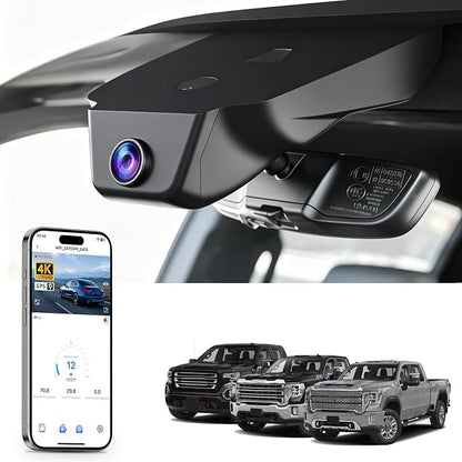Mangoal 4K Dash Cam fit for GMC Sierra 1500 2022-2026 HD 2024-2026 Pro SLE Elevation SLT AT4X Denali Ultimate Accessories (Model C), Integrated OEM Look, GPS, WiFi & App, 64GB Card