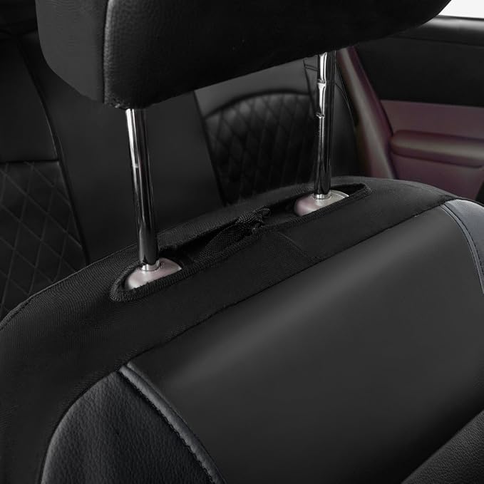 Universal Deluxe Pu Luxury Vinyl Faux Leather Car Seat Covers Full Set, Airbag Compatible, Breathable, Fit for Cars, Trucks, SUV (Black and Blue)