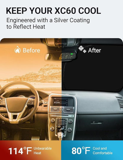 Proadsy 2026 Upgrade Front Windshield Sun Shade Foldable Sunshade Protector Sun Visor Custom Fit 2010-2017 Volvo XC60 SUV Accessories