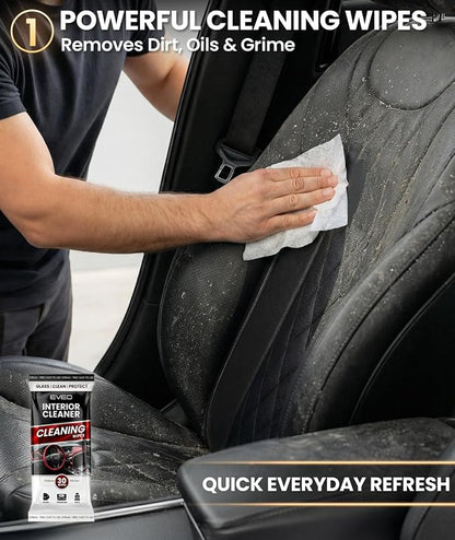 EVEO Car Wipes Interior Cleaning Kit -3-in-1 Car Cleaning Wipes Car Interior Wipes | Interior Car Wipes, Car Cleaning Kit Interior & Exterior - Protectant, Glass and Cleaning All Surfaces (90 Wipes)