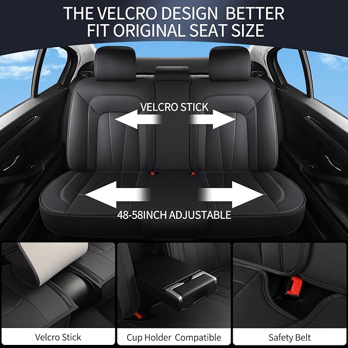 Car Seat Covers Full Set,Waterproof and Breathable Luxury Leather Seat Covers,Non-Slip Driver Seat Cushion,Automotive Seat Protector Fit Toyota Rav4 Camry Corolla Cruze Rogue CRV Accord, Red Black