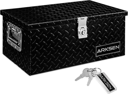 ARKSEN 20 x 12 x 10 Inch Diamond Plate Truck Bed Tool Box, Heavy Duty Waterproof Aluminum Storage Chest with Side Handle & Lock for Pickup Truck Bed, RV & Trailer Black