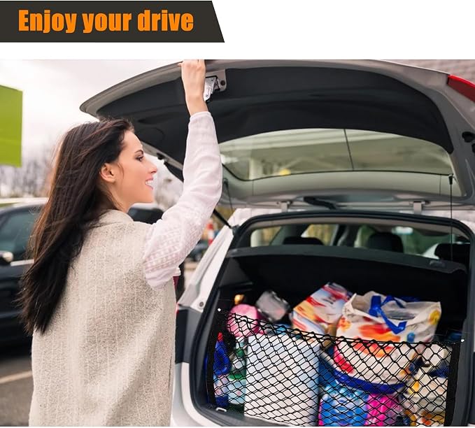 43.3” x 15.7” Cargo Net Trunk Bed Extender, Envelope Mesh Truck Bed Organizer Car Exterior Accessories, Universal Elastic Trunk Storage Net with Metal Hook