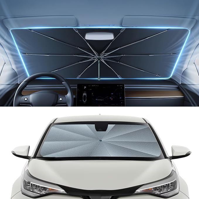 Autorder Windshield Sun Shade Umbrella for 2018-2023 Toyota C-HR CHR Accessories,Upgraded Ice Crystal Material,Easy Setup Umbrella Sunshade for Car Windshield,100% Sun Blocking