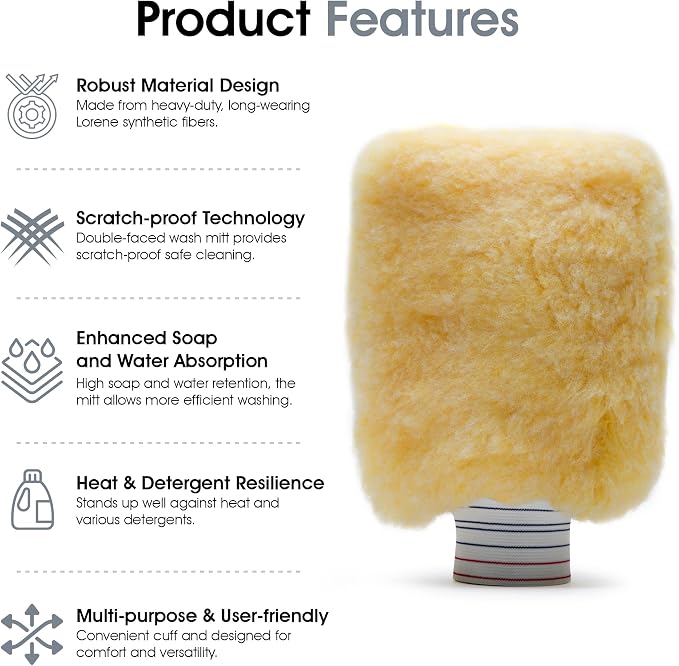 S.M. Arnold Spun Gold™ Professional Car Wash Mitt - Durable, Scratch-Resistant, 8" x 11", Lorene Synthetic Fibers | Ideal for Auto Detailing, Cleaning Supplies, Vehicle Care & Maintenance