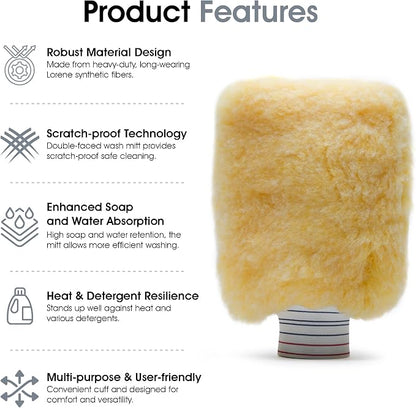 S.M. Arnold Spun Gold™ Professional Car Wash Mitt - Durable, Scratch-Resistant, 8" x 11", Lorene Synthetic Fibers | Ideal for Auto Detailing, Cleaning Supplies, Vehicle Care & Maintenance