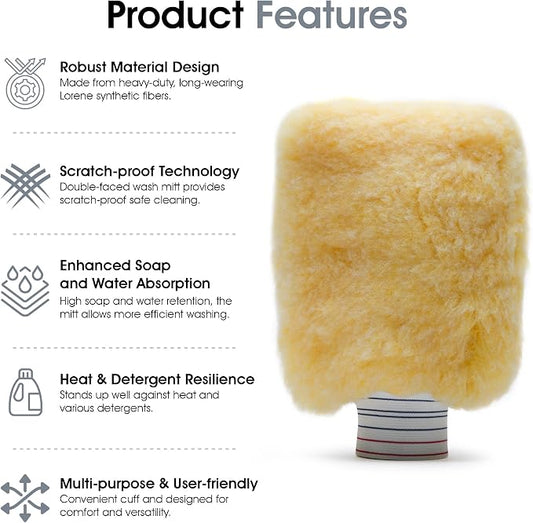 S.M. Arnold Spun Gold™ Professional Car Wash Mitt - Durable, Scratch-Resistant, 8" x 11", Lorene Synthetic Fibers | Ideal for Auto Detailing, Cleaning Supplies, Vehicle Care & Maintenance