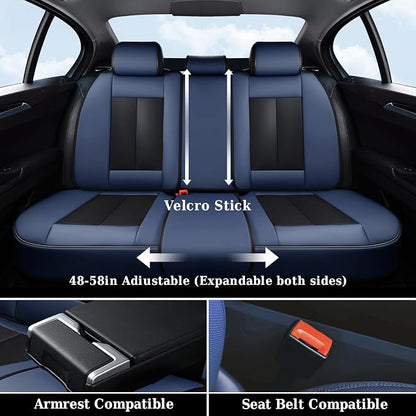 Coverado Front and Back Seat Covers for Cars, Nappa Leather Car Seat Covers Full Set, Waterproof Carseat Protector Seat Cushion, Luxury Automotive Seat Covers Universal Fit for Most Cars(Blue&Black)