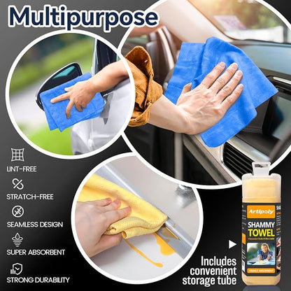 ARTIPOLY Premium Extra Large Shammy Cloth for Car Drying 2pk (34”x25”)-Super Absorbent XL Chamois Towel for Car-Reusable Shammy Towel for Car, Bathroom,Pets, Dust Remove, No Spots/Streak/Scratch