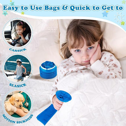 Valchoose 12 Pack Kids Vomit Bags Disposable, Hospital Grade 800ml Motion Sickness Bags for Car Kids Lifesaver, Barf Bags Come in Handy, No Spilling Perfect for Car Sick, Chemo, Road Trip（Blue）