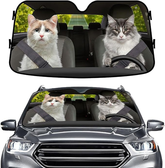 GENANY Cute Cat Couple Funny Windshield Sun Shade for Car SUV Truck (55x30 Inches),Sun Shade Windshield, Shades for Windows, Protector Blocks UV, Christmas Car Decor