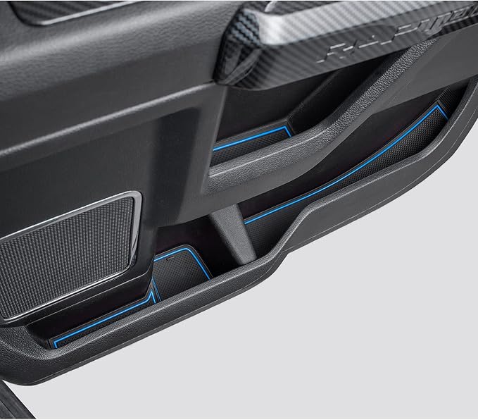 JDMCAR Liner Accessories Compatible with Ford F150 2015 2016 2017 2018 2019 2020 Premium Cup Holder, Center Console, and Door Pockets Rubber Inserts Kit (Bucket Super Crew) (Blue Trim)