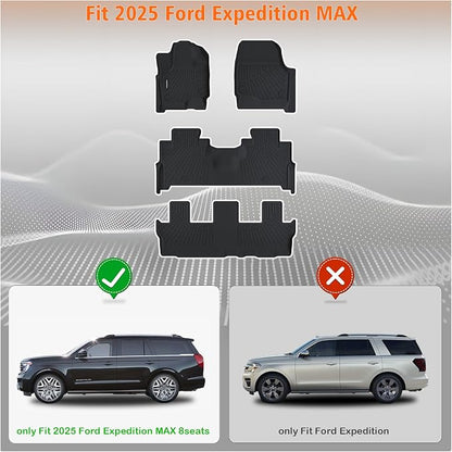 All Weather Car Floor Mats Cargo Liner with Backrest Mat for 2025 Ford Expedition Max 8 Seats (2 Row Bench Seat), TPE Rubber Liners Full Set Automotive Mats for 2025 Expedition Max Accessories