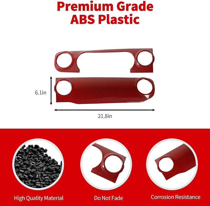 for JL Dashboard Decorative Panel Cover, Center Console Trim Cover Kit Compatible with 2018-2023 Jeep Wrangler JL JLU & Jeep Gladiator JT(Red Carbon Fiber)