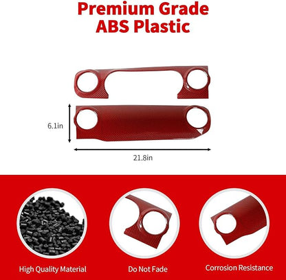 for JL Dashboard Decorative Panel Cover, Center Console Trim Cover Kit Compatible with 2018-2023 Jeep Wrangler JL JLU & Jeep Gladiator JT(Red Carbon Fiber)