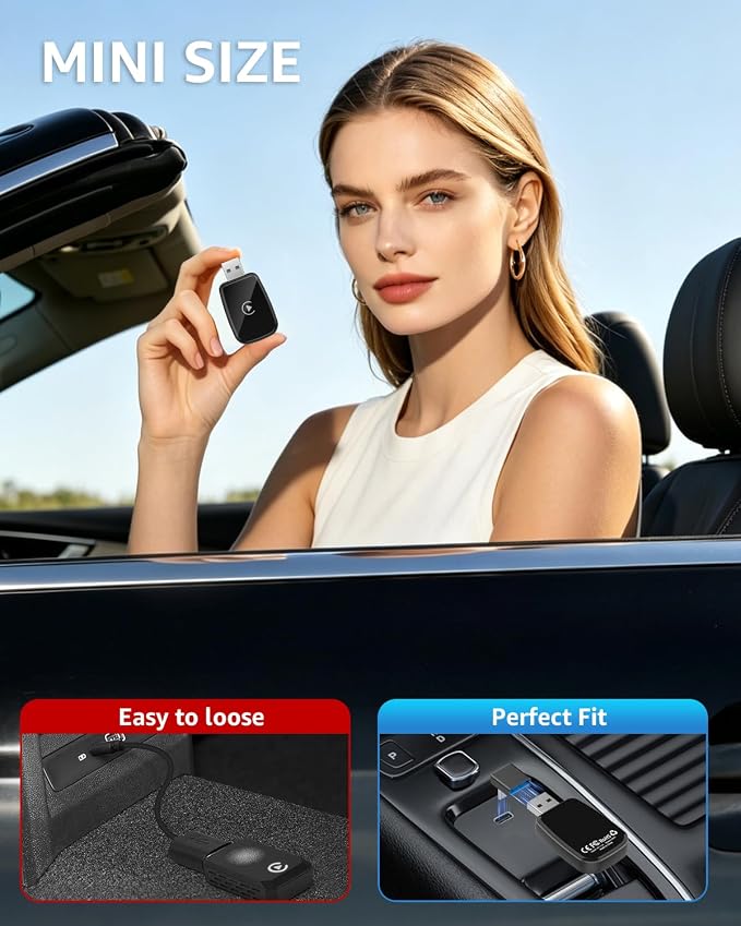 4 in 1 Wireless CarPlay Adapter Car Screen Mirroring Adapter for Apple iPhone& Android, Convert Wired CarPlay to Wireless, Stable Control & No Delay Latency, Plug and Play
