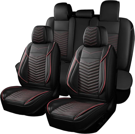 HChengkikz Nappa Leather Car Seat Covers Full Set, Car seat Protector 5 Seats, Waterproof Car Seat Cushion, Universal Automotive Seat Covers Fit for SUV Truck Pick-up Sedan, Front and Rear