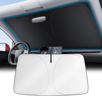 Wigoo 2026 Upgrade Universal Car Windshield Sun Shade [100% Light Block, Durable 210D Oxford] Foldable Heat Insulation Interior Sun Visor to Keep Interior Cool with Storage Bag, S3(59"x36")