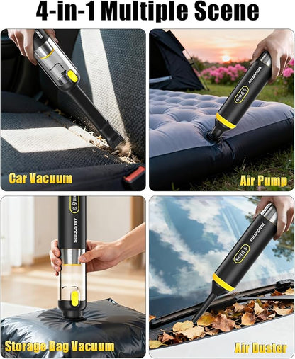 SEEDUSTRY Handheld Vacuum Cleaner Cordless, Mini Small Car Vacuum, Portable Pet Hair Vacuum, 3 Suction Modes-Up to 18000pa, 6 Blow & Suck & Deflate & Inflate Nozzles for Car, Pet, Office, Home