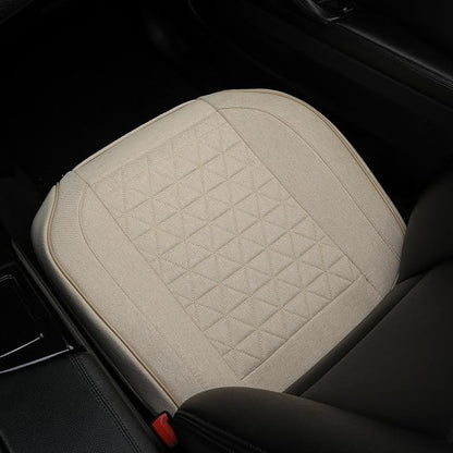 West Llama Linen Front Car Seat Cover Protector Anti-Slip Bottom Seat Cover Fits 95% of Vehicles,Wrapping Around The Bottom,Triangular Pattern(Beige-1Pcs)
