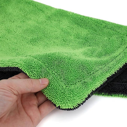 1200GSM Microfiber Car Drying Towel, Double-Twist Loop, Ultra-Absorbent, Quick-Dry, Lint- & Streak-Free, Scratch-Safe, for Car Wash & Detailing (1 Pack) (Dark Grey & Green, 24" x 36")