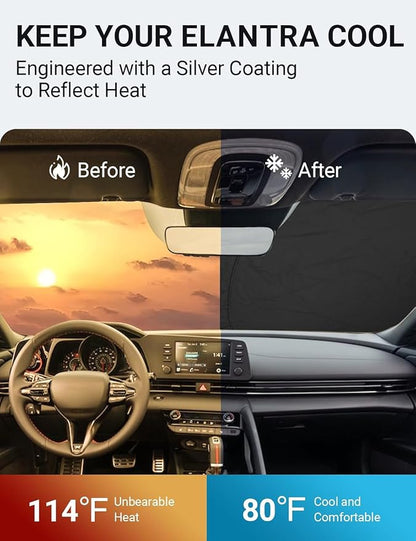 Proadsy Windshield Sun Shade for Hyundai Elantra 2021-2025 2026 4-Layer Foldable Front Sunshade Protector Sun Visor Blocks UV Rays Keep Car Cooler