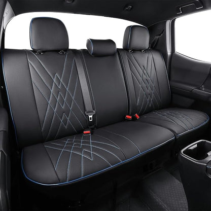 EKR Custom Fit Tacoma Leather Car Seat Covers for Toyota Tacoma 2012 2013 2014 2015 (TRD Sport Seats)- Full Set,Faux Leather(Black with Blue Trim)