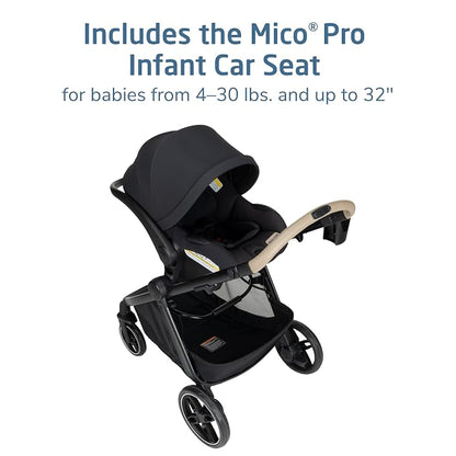 Maxi-Cosi Zelia Pro 5-in-1 Travel System with Mico Pro Infant Car Seat and Baby Stroller Combo, Reversible Seat, Large Wheels, Adjustable Handle, Newborn to Toddler, Lightweight, Caspian Caviar