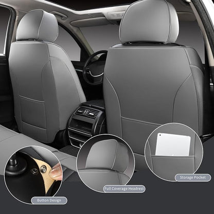 MINGBRON Leather Car Seat Covers,Breathable and Waterproof Faux Leather Automotive Seat Covers for Cars SUV Truck Sedan,Universal Driver Seat Cover Grey&Black