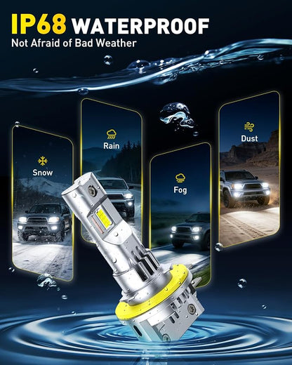 AUXITO Upgraded H11B Bulbs, 1500% Brighter 6500K White with Cooling Fan, 1:1 Mini Size Anti-Flicker, 3 Min Quick Install, 20 Years Long Lifespan, 99% Compatibility, Pack of 2