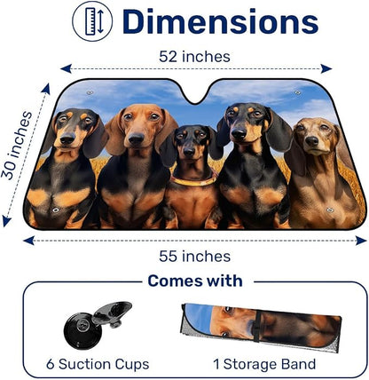 GENANY Cute Dachshund Dog Group Funny Windshield Sun Shade for Car SUV Truck (55x30 Inches), Sun Shade for Front Windows, Protector Blocks UV, Spring Car Decor