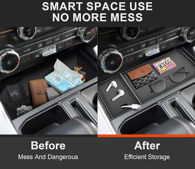 Center Console Organizer for F150 2021-2026 / Lightning XLT 2022-2024 with Rubber Liners and USB Hole Keep Clean and Organized Deep Center Console tray Perfect for F150 Right in Front Shifter|Upgrade|