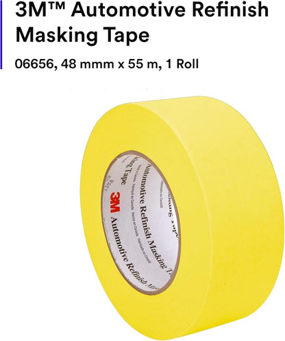 3M Automotive Refinish Masking Tape 388N, 06656, 48 mm x 55 m, Yellow, Crepe Backing, Moisture Resistant, Multi-Purpose, 1 Roll