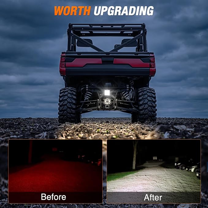 Nilight Ranger Backup Light 48W Flood Reverse Rear Lights Tractor LED Pod Lighting Plug and Play Kit Compatible with Polaris Ranger 1000 XP Crew 2018 2019 2020 2021 2022 2023 2024