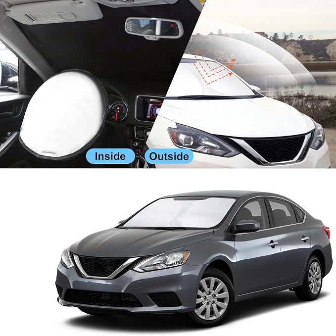 TINGLU Sun Shade for Nissan Sentra 2014-2019 Accessories Windshield Sun Shade Window Shade UV Rays Protection Sun Visor Cover with Steering Wheel Sunshade Storage Bag
