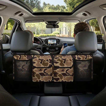 Duck Camo Hanging Car Organizer 4 Pockets Trunk Storage Organizer with Adjustable Straps Large Capacity Backseat Hanging Storage Bag Universal Fit for Cars SUV Sedans