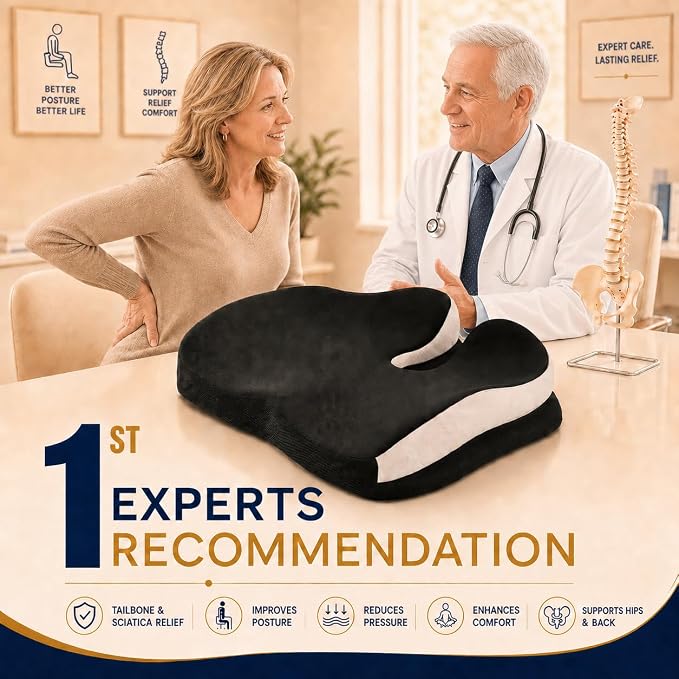 Seat Cushions for Office Chairs Wheelchair Cushion for Long Sitting Back Pain，Memory Foam Seat Car Computer Desk Chair Cushion，Coccyx Cushion for Tailbone Pain Relief Cushion Office Chair Black
