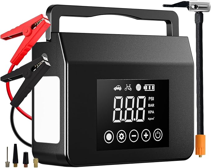 Hieha Car Emergency Jump Starter with Air Compressor, 4000A Portable Battery Booster for Dead Batteries, 150PSI Tire Inflator for Cars, Trucks & SUVs, USB-C Fast Charging Power Bank
