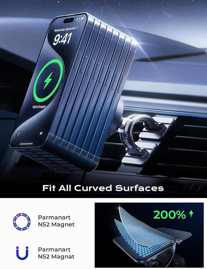 LISEN 15W MagSafe Car Mount Charger,[Carbon Fiber] Magnetic Wireless Car Charger, Dashboard & Air Vent Car Phone Mounts, Magnetic Phone Holder for Car Mount for iPhone 17/16/15/14/13/12, Samsung Pixel | Carbon Fiber 15W Magsafe Car Mount Charger, 2 in ...
