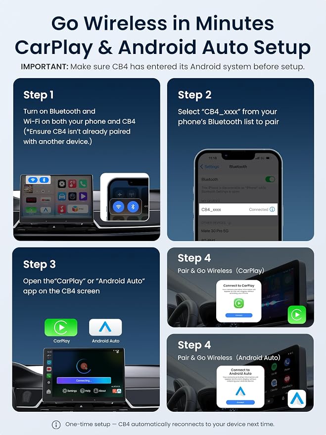 Wireless Carplay Adapter - Magic AI Box CarPlay Android Auto Wireless, Dual Wi-Fi & BT USB Playback, AI-Powered, OTA, Video Box for YouTube, Netflix, CB4CT-BK