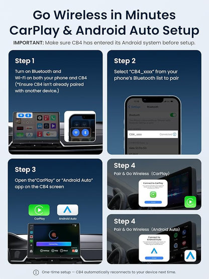 Wireless Carplay Adapter - Magic AI Box CarPlay Android Auto Wireless, Dual Wi-Fi & BT USB Playback, AI-Powered, OTA, Video Box for YouTube, Netflix, CB4CT-BK