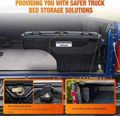 Nilight Truck Bed Tool Box Right Passenger Side Truck Tool Box Fit for Toyota Tundra 2007-2021 ABS Swing Case Truck Bed Storage Box with Lockable Lid Waterproof Wheel Well Toolbox Black