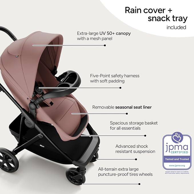 Mompush Wiz Pro 2-in-1 Baby Stroller, Full-Size All-Terrain Premium Stroller with Newborn Mode and Reversible Seat, Snack Tray Included, Large UPF 50+ Canopy & Storage Basket