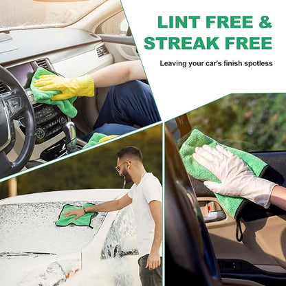 Nuenen 20 Pcs Microfiber Car Drying Towels Microfiber Cleaning Cloth 800 GSM Thick Plush Cleaning Dusting Cloth Auto Detailing Absorbent Towels Rags for Car Household Kitchen Window(Grey and Green)
