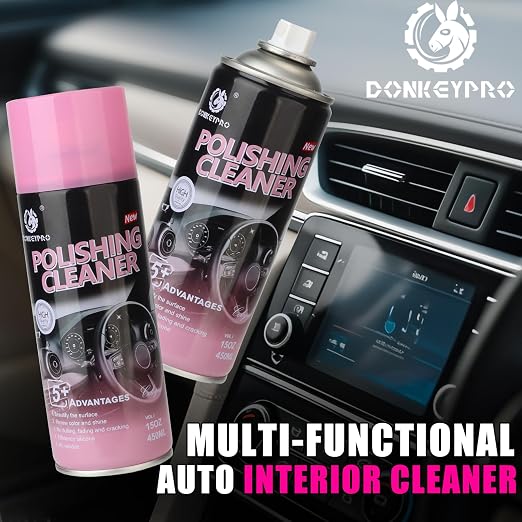 DONKEYPRO Car Interior Cleaner - Protects Plastic, Vinyl, Leather Seats, Tire,Dashboard - UV Guard, Anti-Aging, Long-Lasting Shine, Interior Detailer Spray with Iron Can - 15 Fl Oz