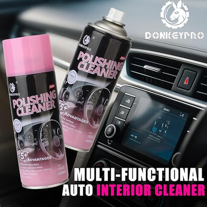DONKEYPRO Polishing Cleaner, Car Interior Cleaner - Repels Dust & Staining, Restores & Protects Plastic, Vinyl, Leather Seats - UV Guard, Anti-Aging, Interior Detailer Spray with Iron Can(2 x 15oz)