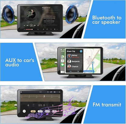 7" HD Portable Wireless Carplay Screen for Car, Touch Double Din Car Stereo with Apple Car Play & Android Auto, GPS, Voice Control, Mirror Link, Bluetooth Hands-Free, Multimedia Player for Vehicles