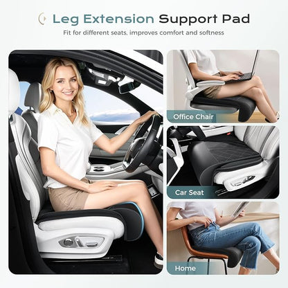 Coverado Car Seat Extender Leg Support, Leather Leg Extension Pad Car Seat Cushions, Waterproof Leg Extender Cushion for Long Driving, Car Leg Support Pad Universal Fit for Diver Seat (Update, Black)
