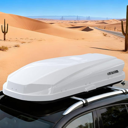 Hard Shell Rooftop Cargo Carrier with Roof Box, Heavy Duty Weatherproof 14 Cubic Feet Rooftop Cargo Carrier for Car Storage, Security Keys, White
